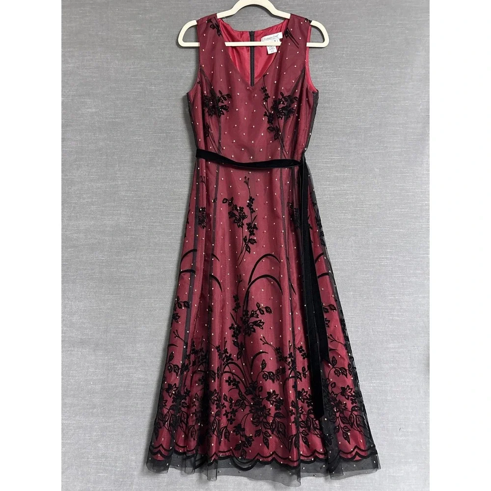 Coldwater Creek Dress 8 Red Black Velvet Tulle Sparkle Holiday Cocktail Party - Picture 2 of 13